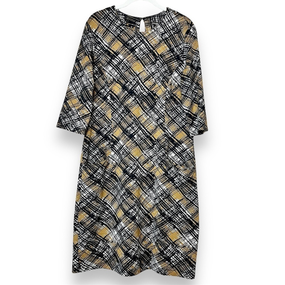 J.‎ McLaughlin Catalyst Dress Large black gold print plaid knit stretch sheath